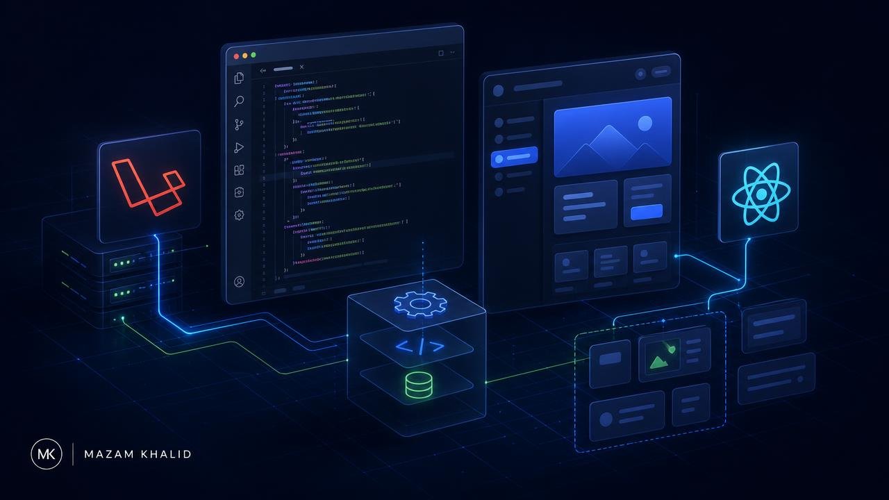 React & Next.js Engineering — technical illustration by Mazam Khalid